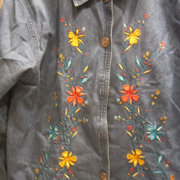 BOBBIE BROOKS DENIM W/FLORAL EMBROIDERED JACKET, SIZE SMALL - Picture 3 of 10